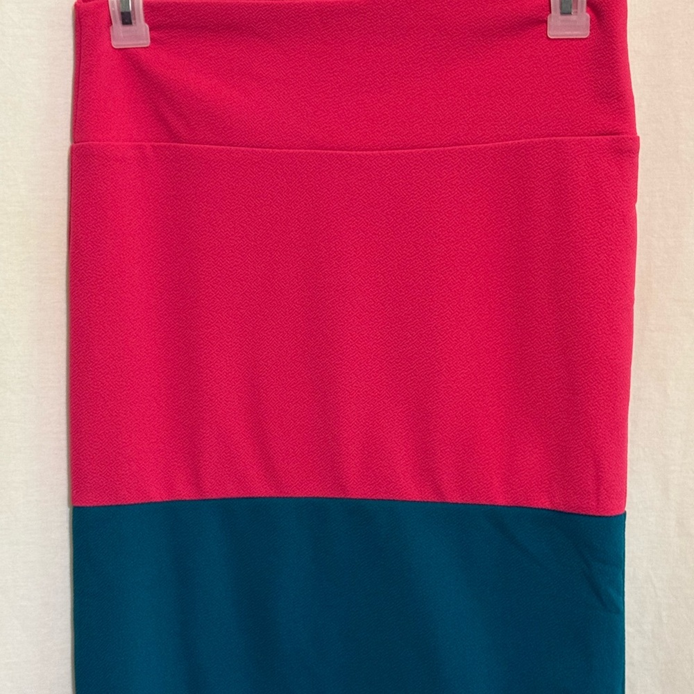 A-155 LuLaRoe Pink & Teal Blue MIDI Skirt Size M - Picture 3 of 9